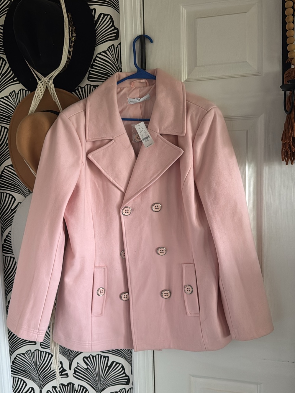 Women’s New York & Company Light Pink Double-Breasted Wool NWT Pea Coat Large